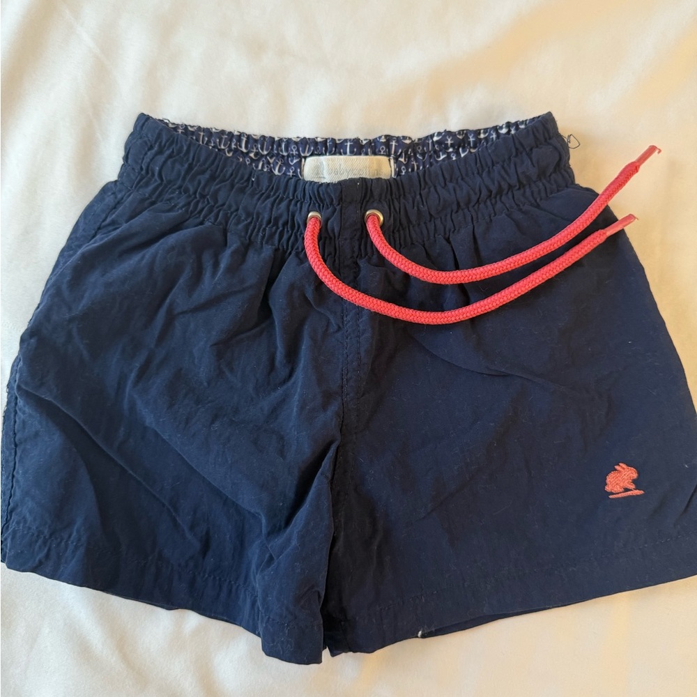 Blue and Red Athletic Shorts with Elastic Waistband